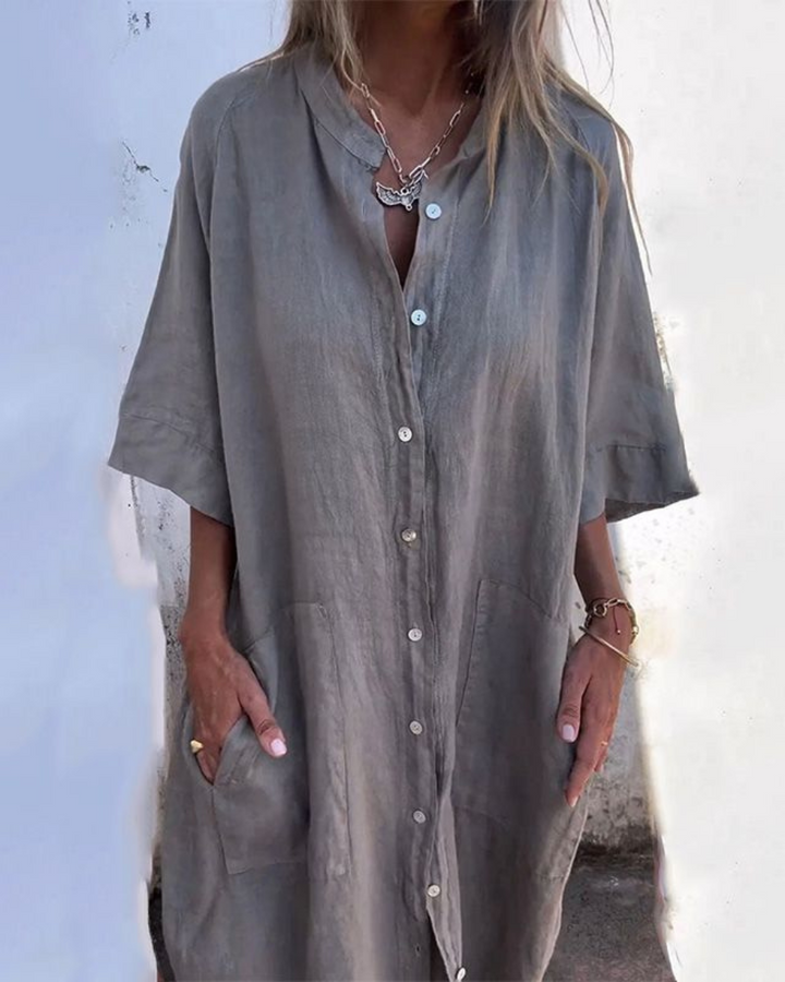 Women's Linen Cotton Shirt Dress Button Up Relaxed Fit
