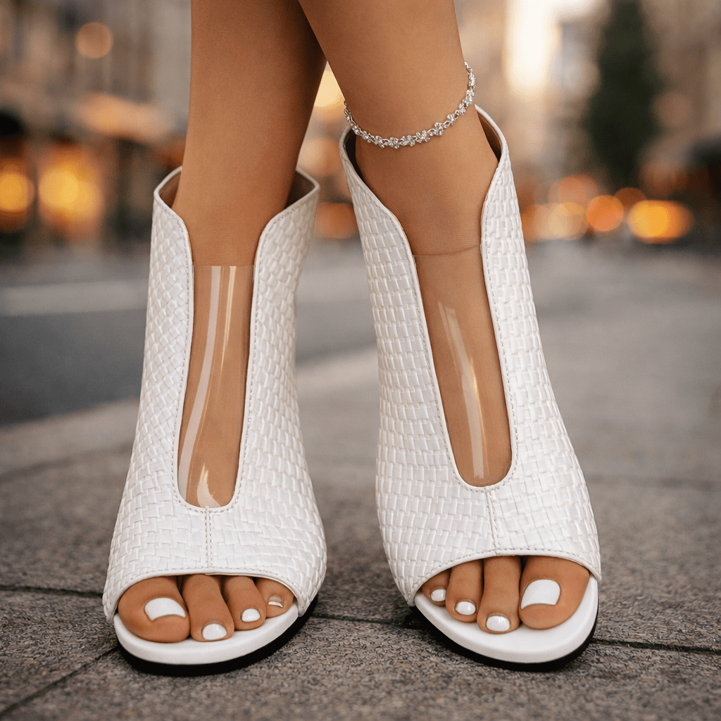 Women's Block Heel Sandals Woven Texture Open Toe
