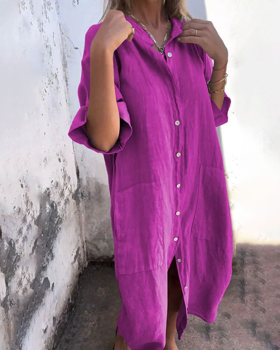 Women's Linen Cotton Shirt Dress Button Up Relaxed Fit