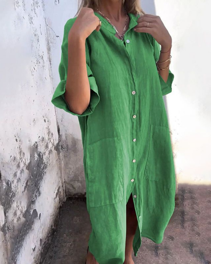 Women's Linen Cotton Shirt Dress Button Up Relaxed Fit