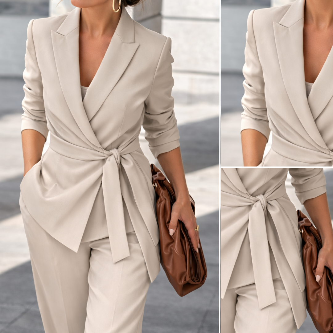 Women's Tailored Two-Piece Suit Set with Wide Leg Trousers