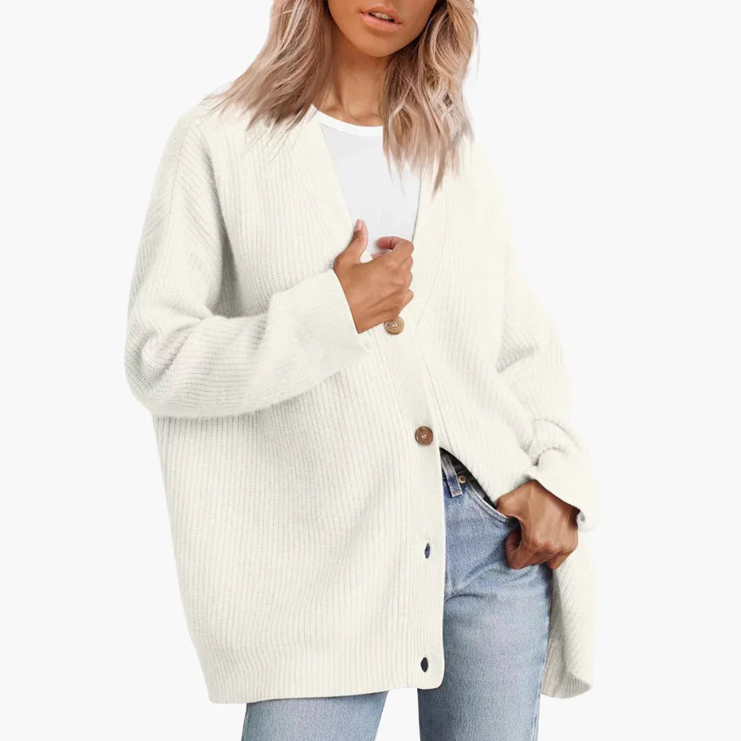 Women's Knit Cardigan V Neck Button Front Ribbed Cuffs