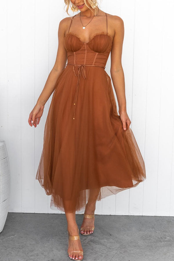 Women's Corset Tulle Midi Dress