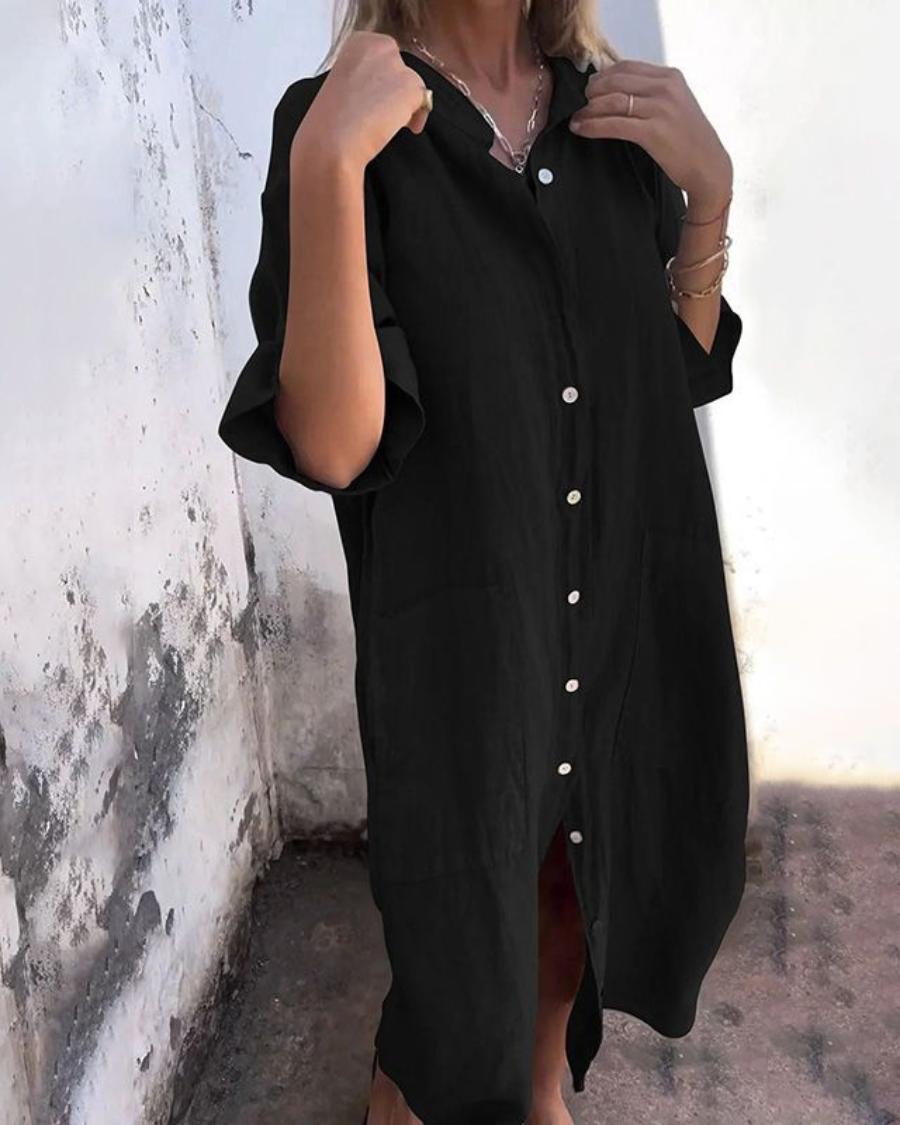 Women's Linen Cotton Shirt Dress Button Up Relaxed Fit