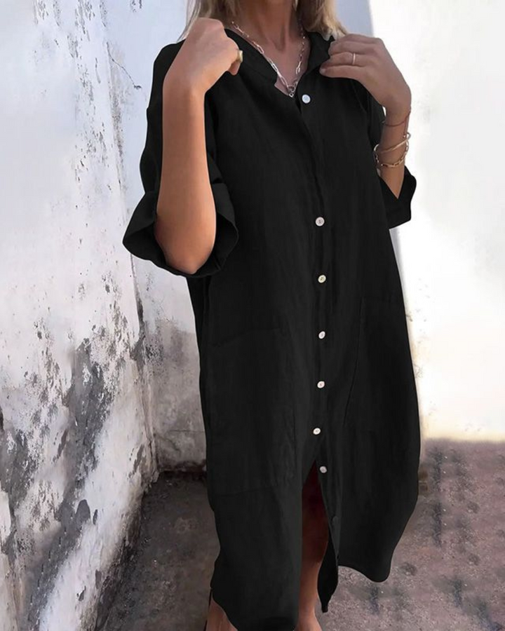 Women's Linen Cotton Shirt Dress Button Up Relaxed Fit