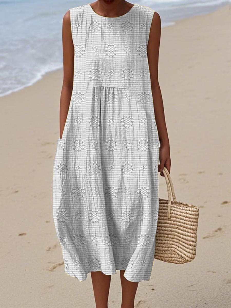 Women's Sleeveless Midi Dress with Pockets
