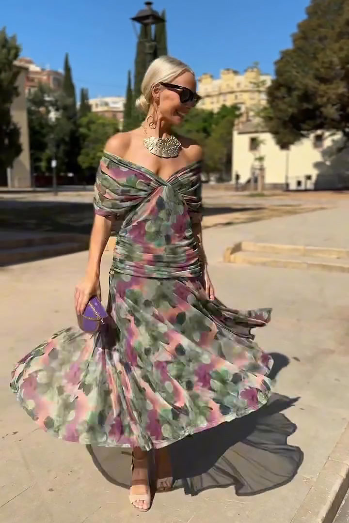 Women's V-Neck Printed Maxi Dress