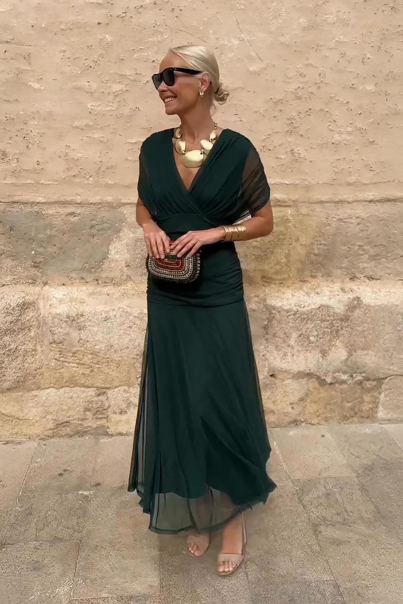 Women's V-Neck Printed Maxi Dress