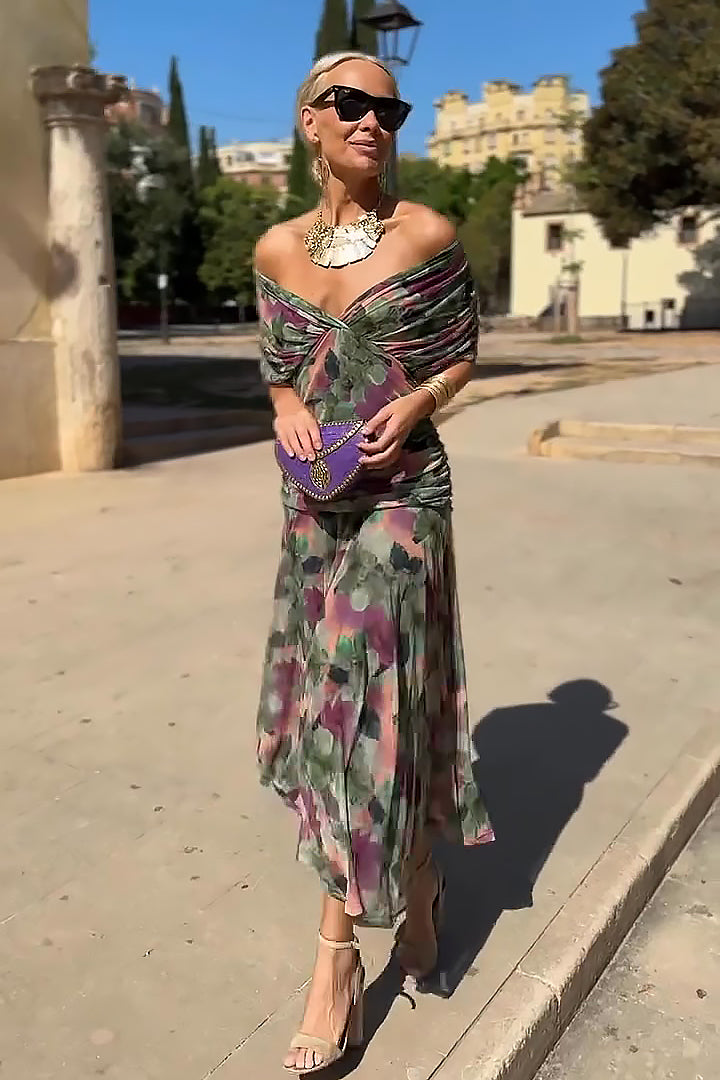 Women's V-Neck Printed Maxi Dress