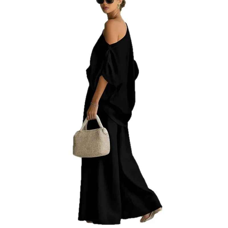 Women's Linen Co-Ord Set Off Shoulder Top Tapered Trousers