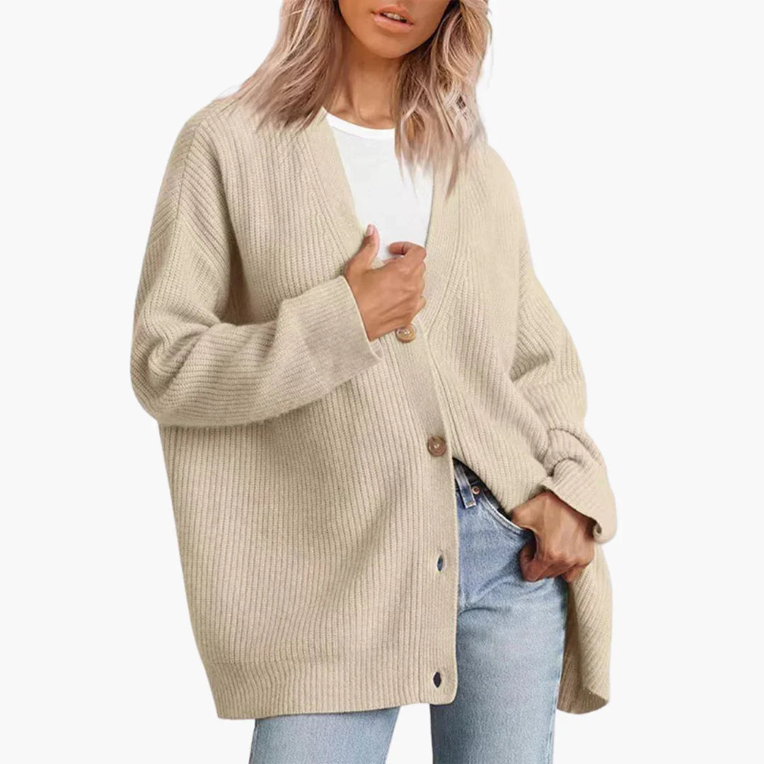 Women's Knit Cardigan V Neck Button Front Ribbed Cuffs