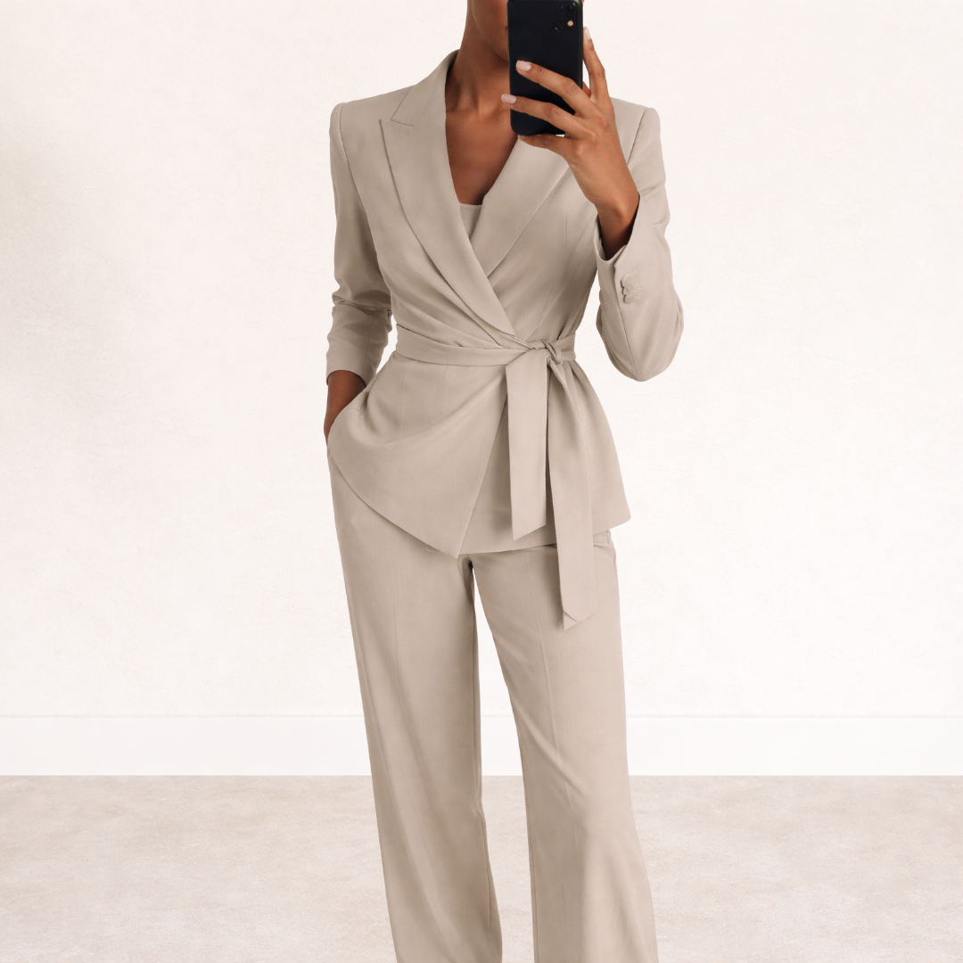 Women's Tailored Two-Piece Suit Set with Wide Leg Trousers