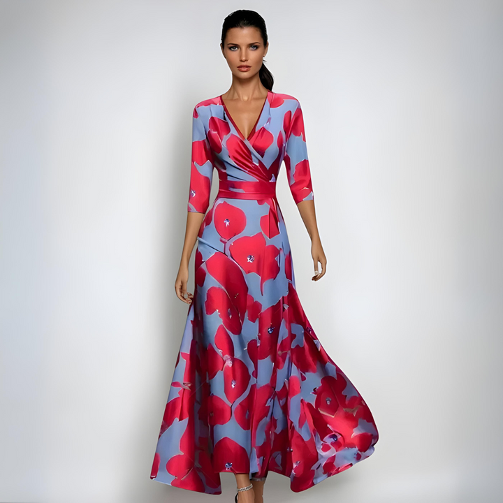 Women's Floral Midi Dress Three Quarter Sleeve