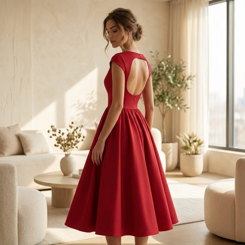 Women's Structured Cap Sleeve Midi Dress