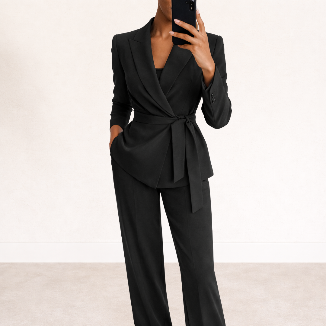Women's Tailored Two-Piece Suit Set with Wide Leg Trousers