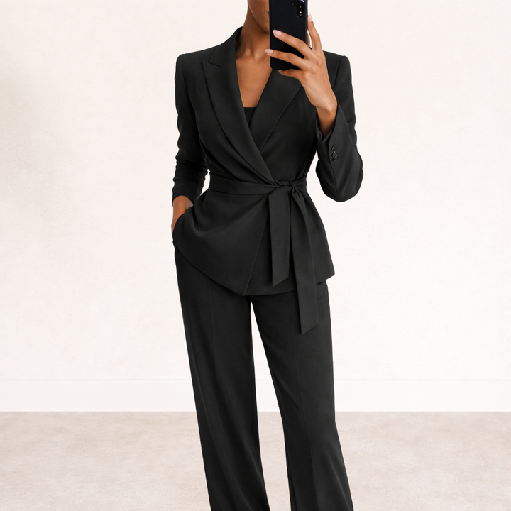 Women's Tailored Two-Piece Suit Set with Wide Leg Trousers