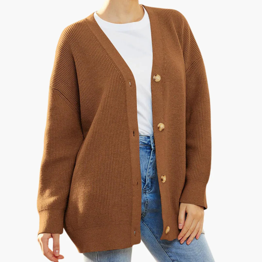 Women's Knit Cardigan V Neck Button Front Ribbed Cuffs