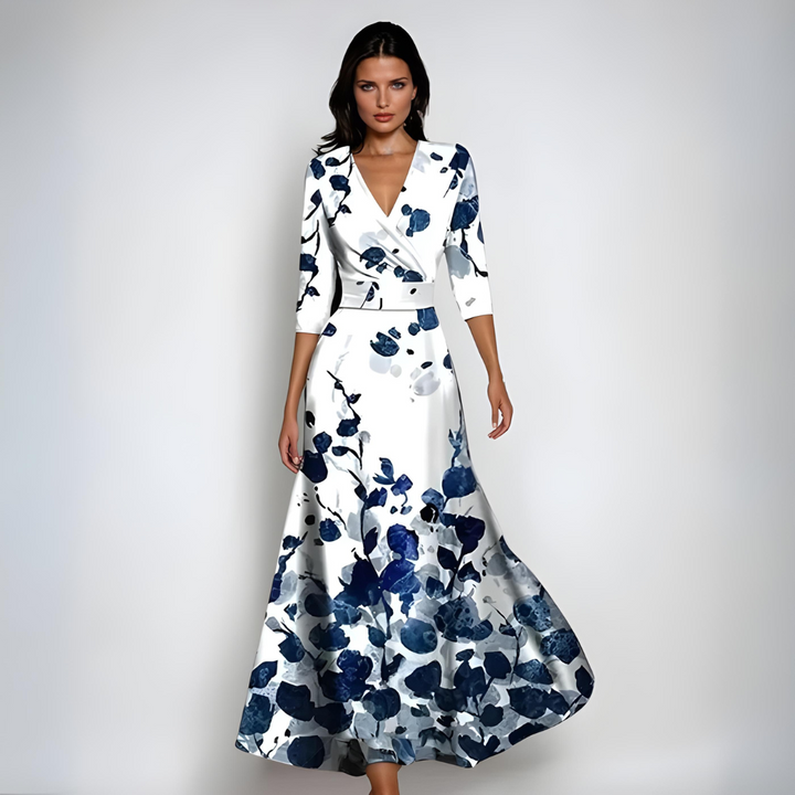 Women's Floral Midi Dress Three Quarter Sleeve