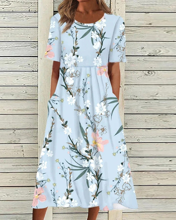 Women's Gathered Waist Floral Midi Dress