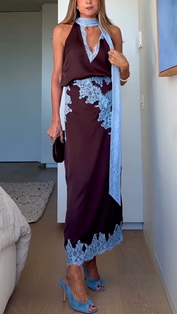 Women's Lace Panel Two-Piece Skirt Set Elegant Occasion