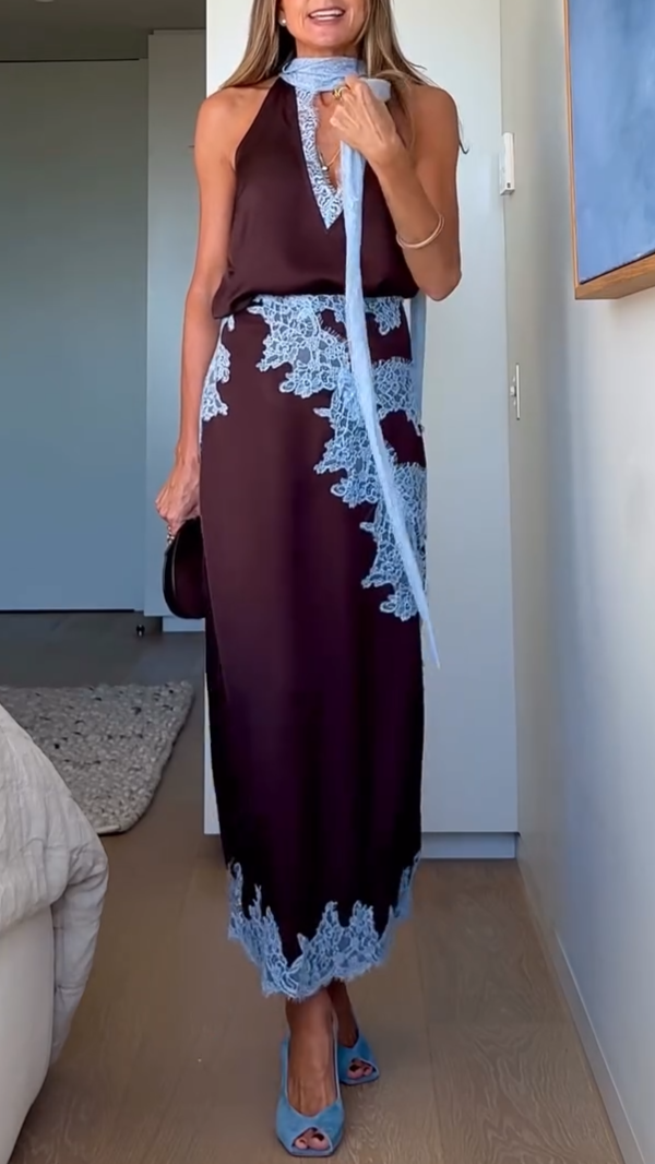 Women's Lace Panel Two-Piece Skirt Set Elegant Occasion