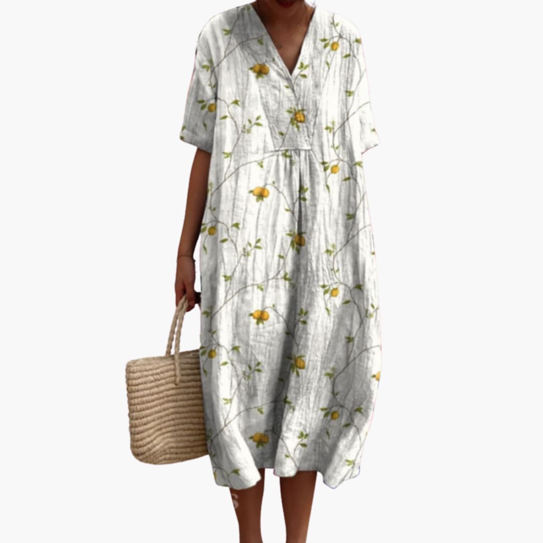 Women's Floral Midi Dress V Neck Short Sleeve Summer