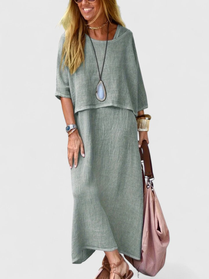 Women's Short Sleeve Layered Midi Dress