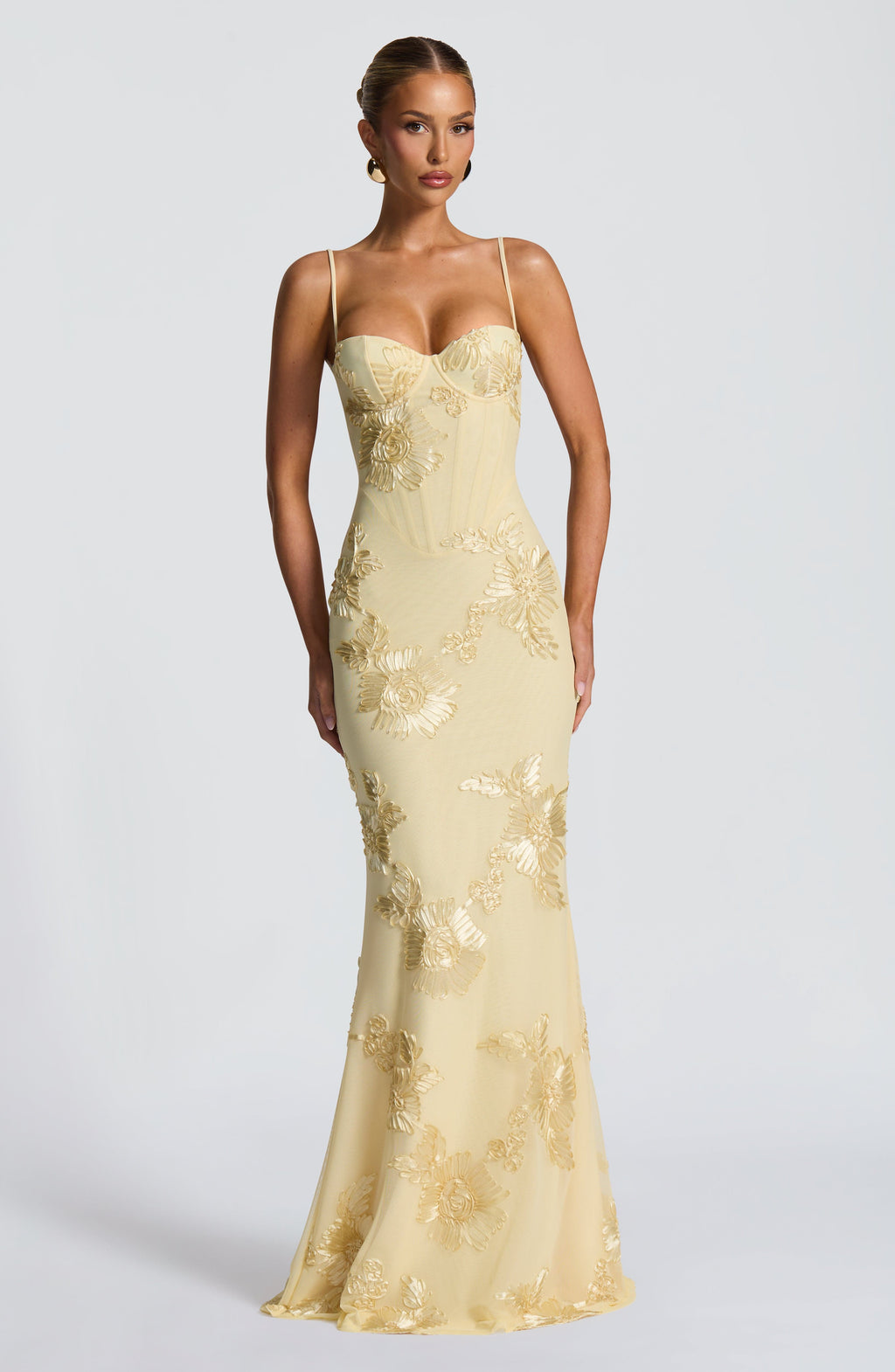 Women's Floral Appliqué Corset Gown