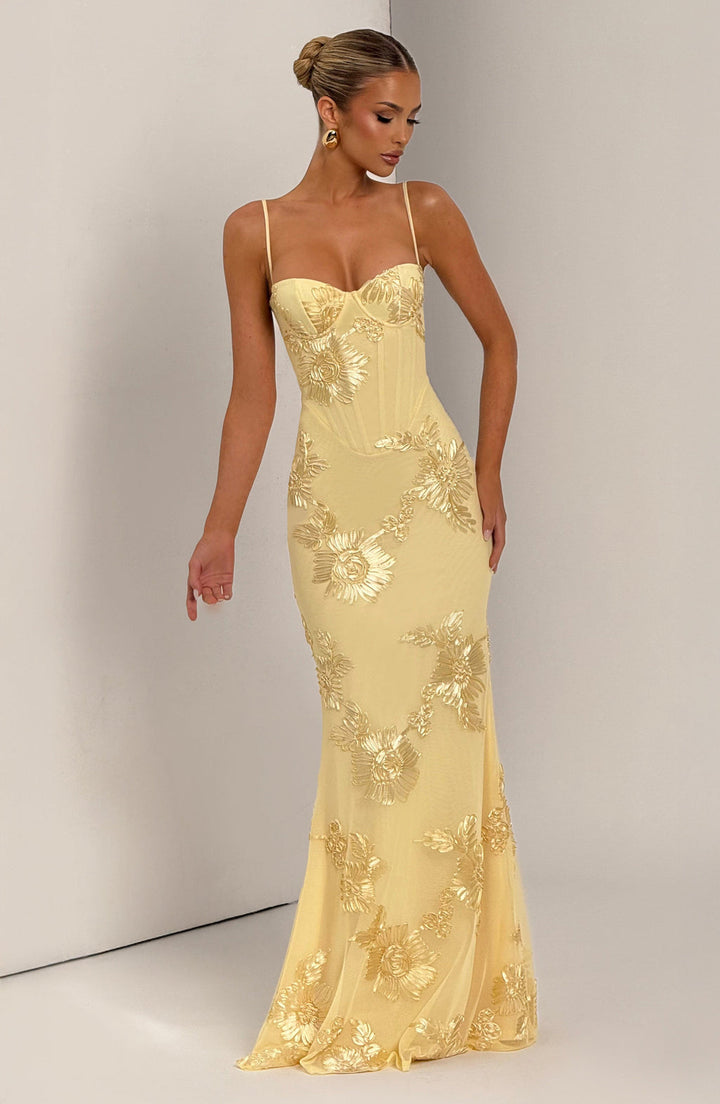 Women's Floral Appliqué Corset Gown