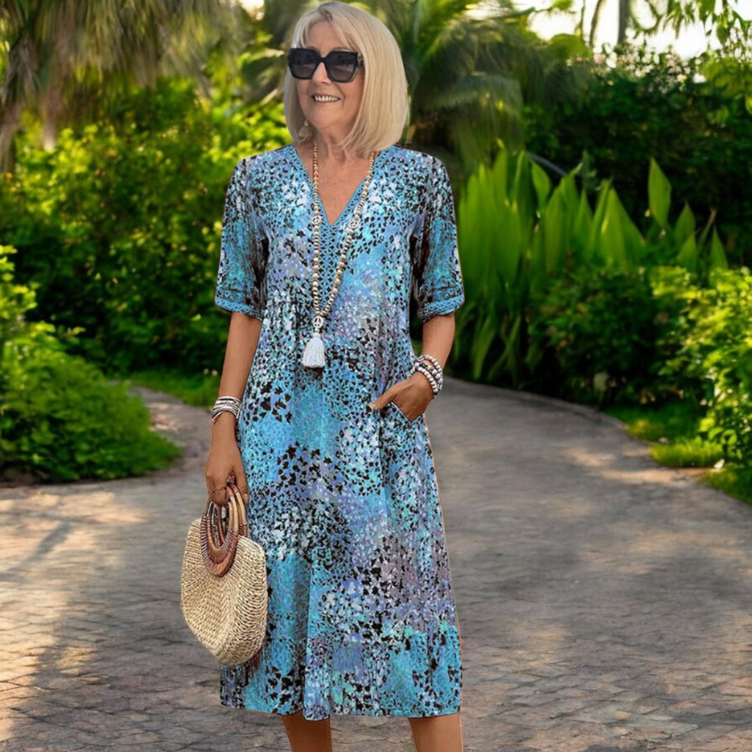 Women's Floral Midi Dress with Pockets