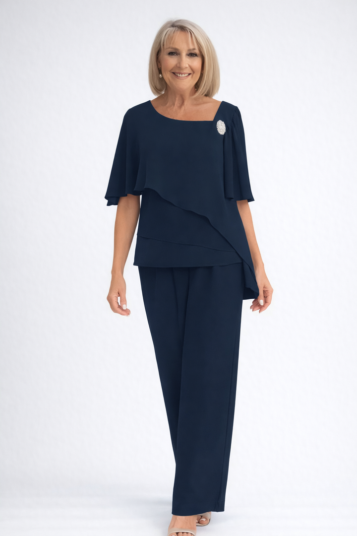 Women's Formal Two-Piece Set Overlay Top Straight Leg Trousers