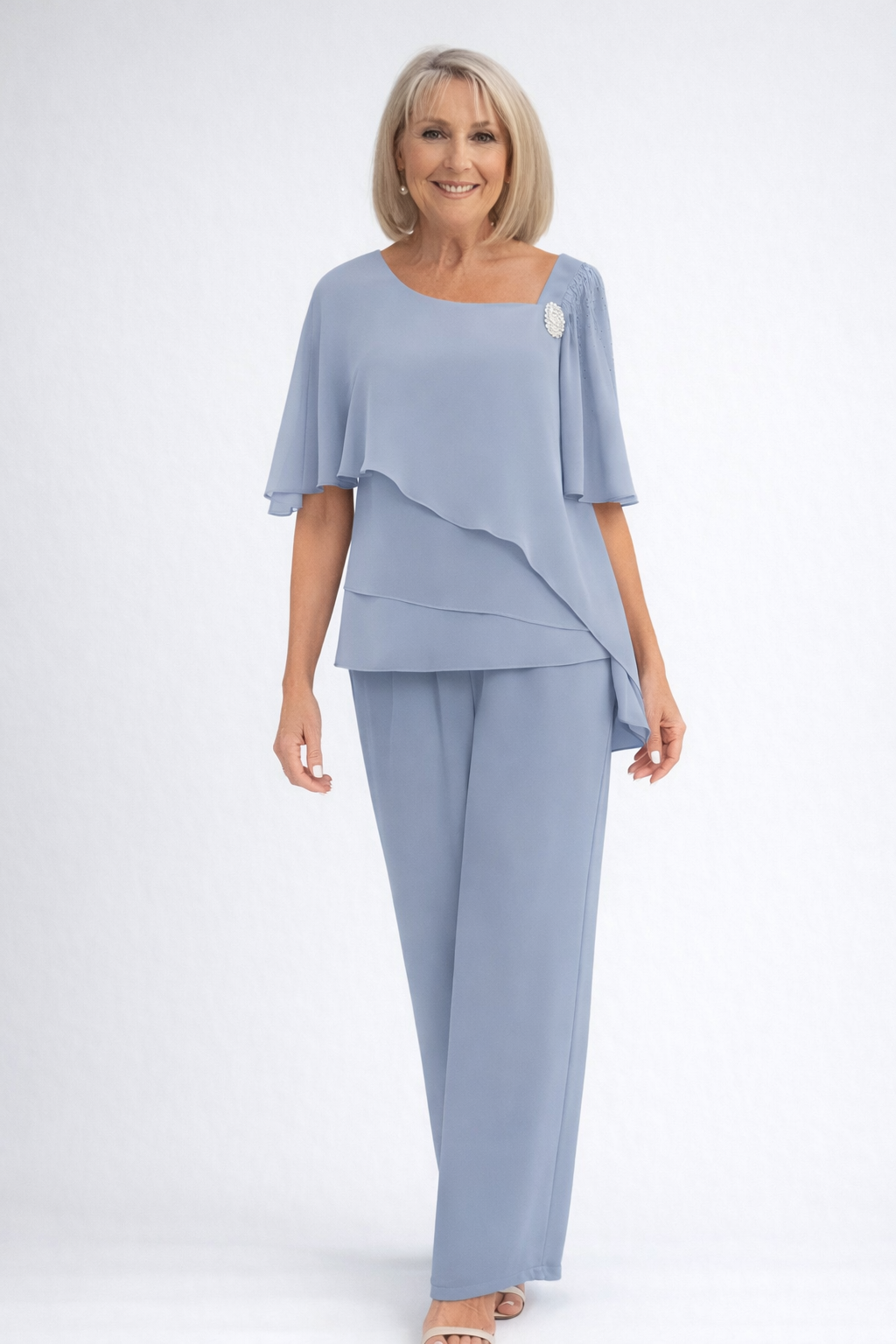 Women's Formal Two-Piece Set Overlay Top Straight Leg Trousers
