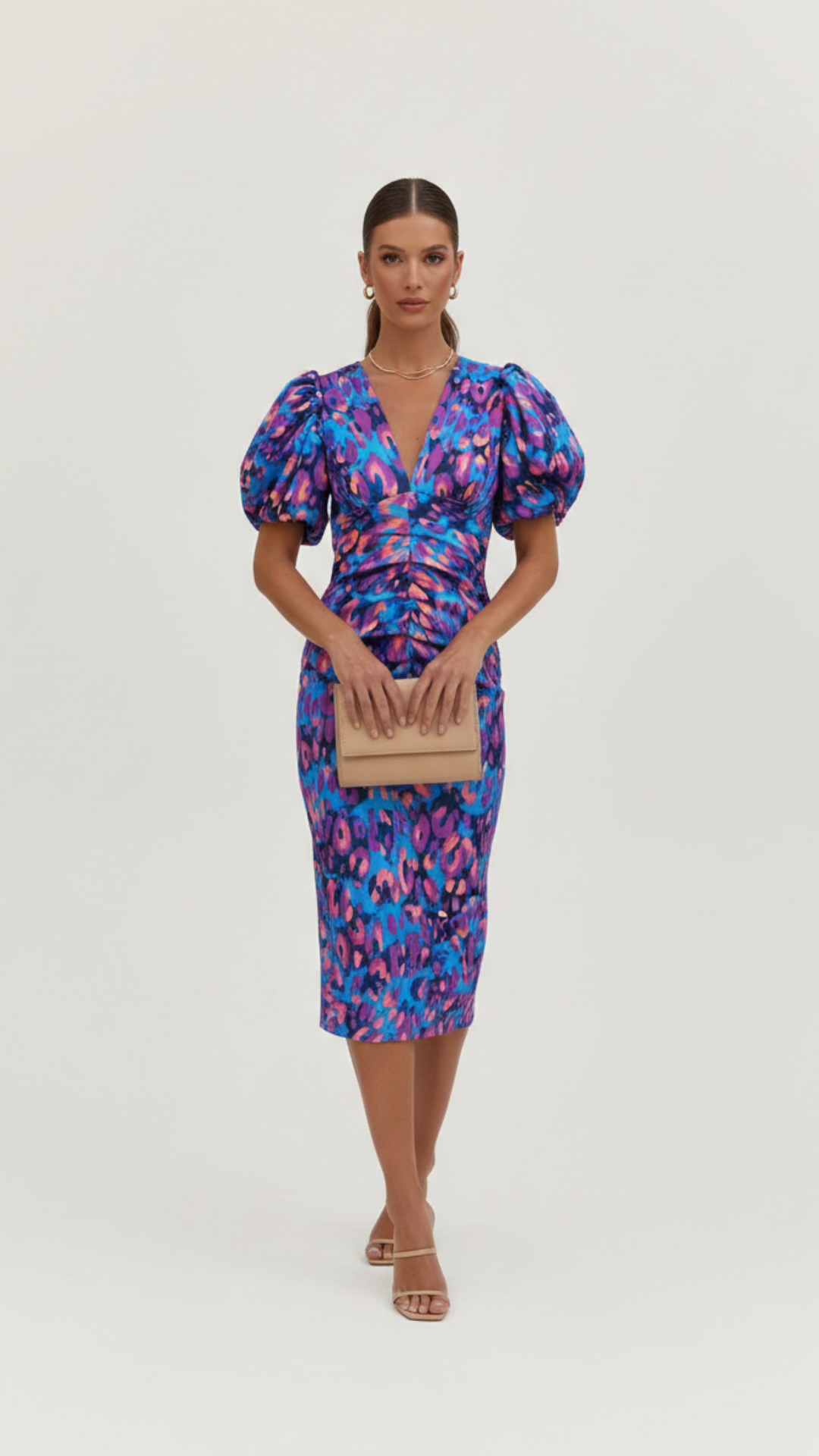 Women's Puff Sleeve Ruched Cocktail Dress