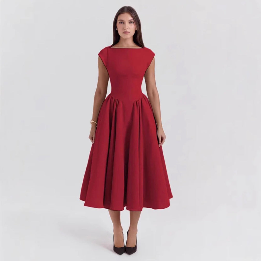 Women's Structured Cap Sleeve Midi Dress