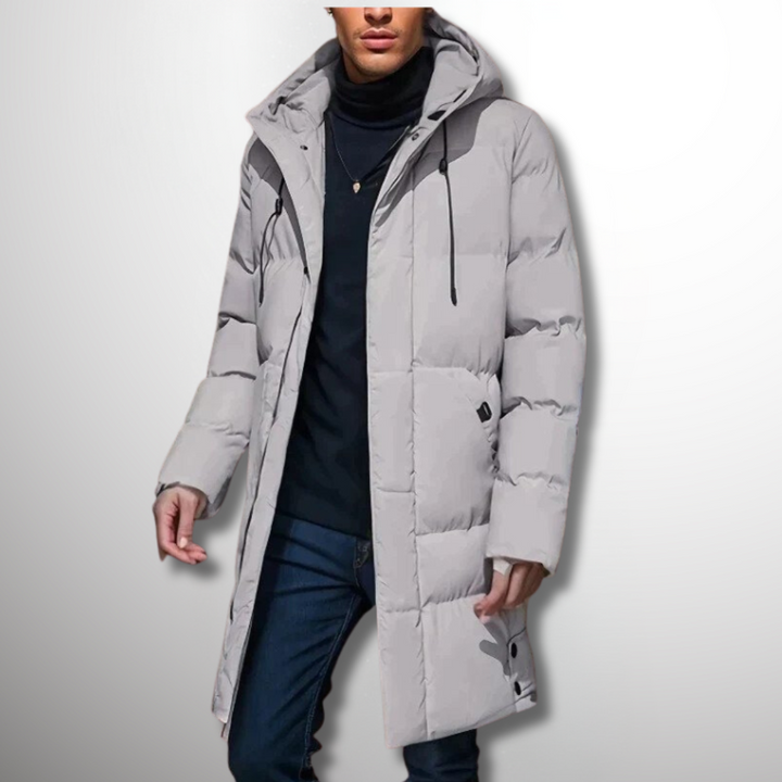 Padded long winter coat for men