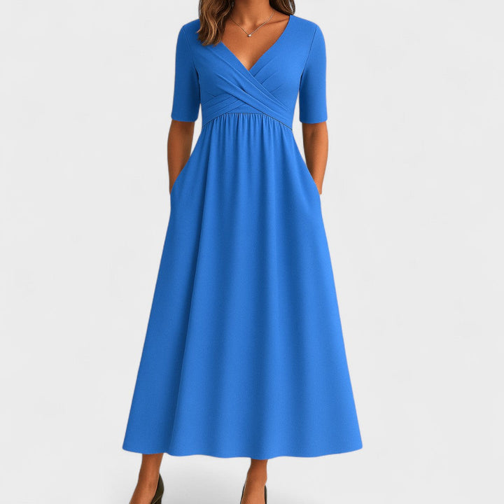 Women's Elegant V-Neck Midi Dress