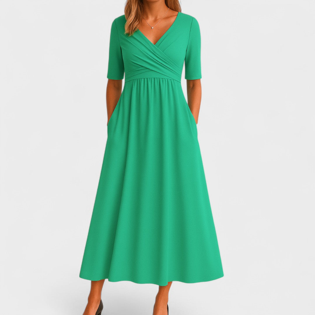 Women's Elegant V-Neck Midi Dress
