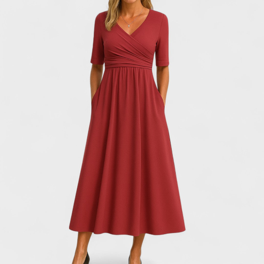 Women's Elegant V-Neck Midi Dress