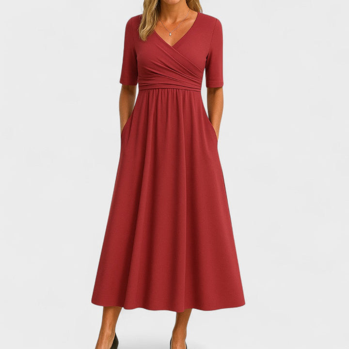 Women's Elegant V-Neck Midi Dress