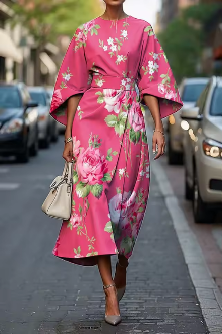 Women's Floral Pleated Midi Dress