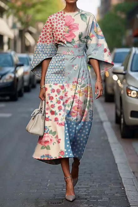 Women's Floral Pleated Midi Dress