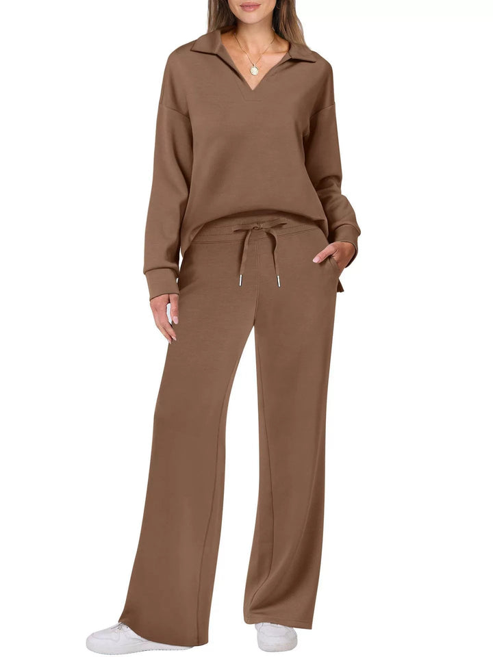 Women's Two-Piece Lounge Set Zip Neck Wide Leg