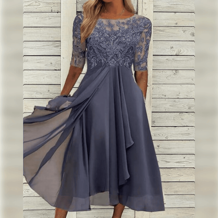 Women's Lace Evening Midi Dress Three Quarter Sleeve