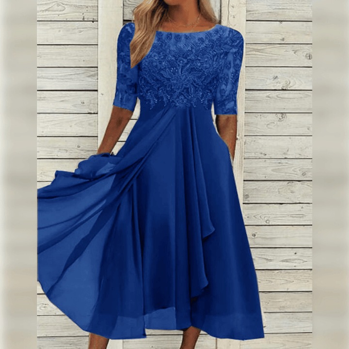 Women's Lace Evening Midi Dress Three Quarter Sleeve