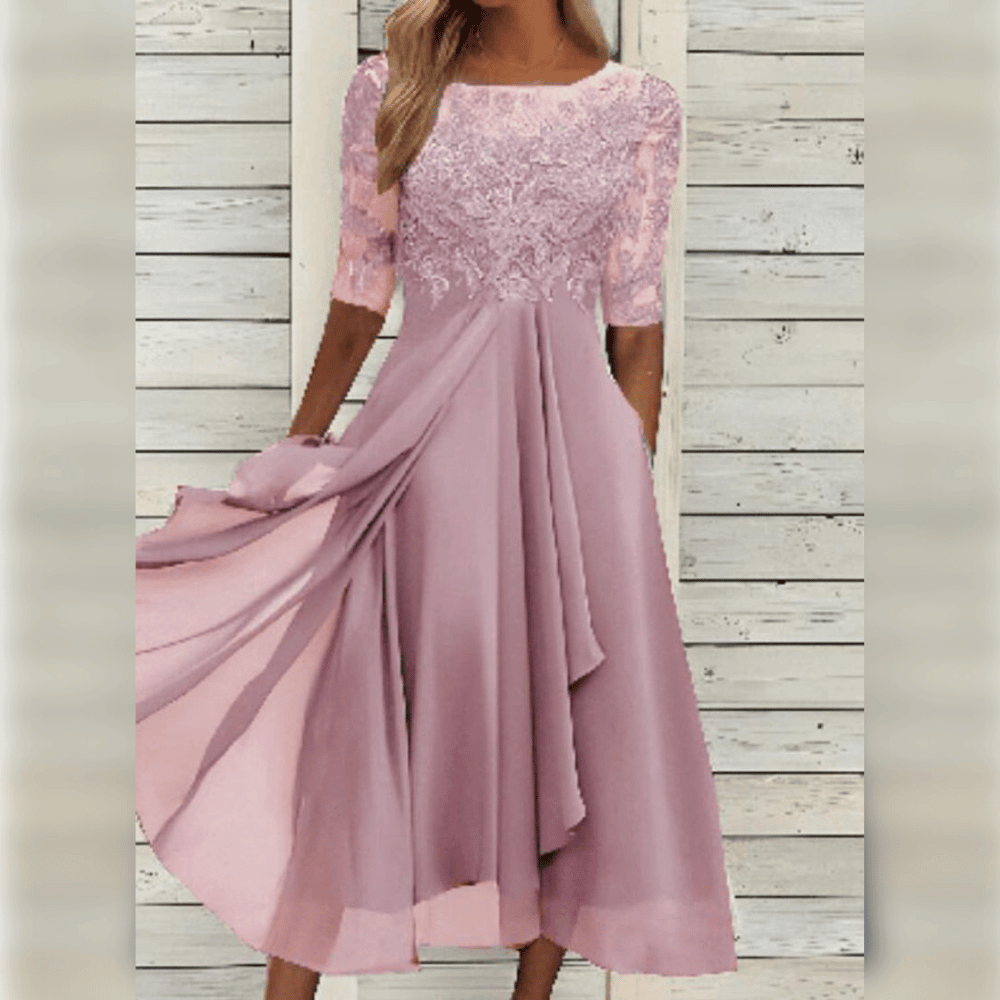 Women's Lace Evening Midi Dress Three Quarter Sleeve