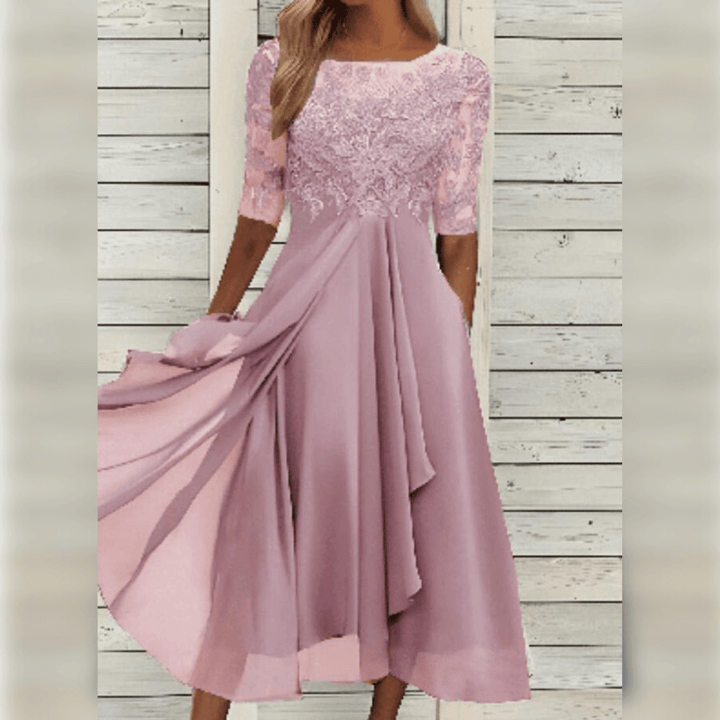 Women's Lace Evening Midi Dress Three Quarter Sleeve