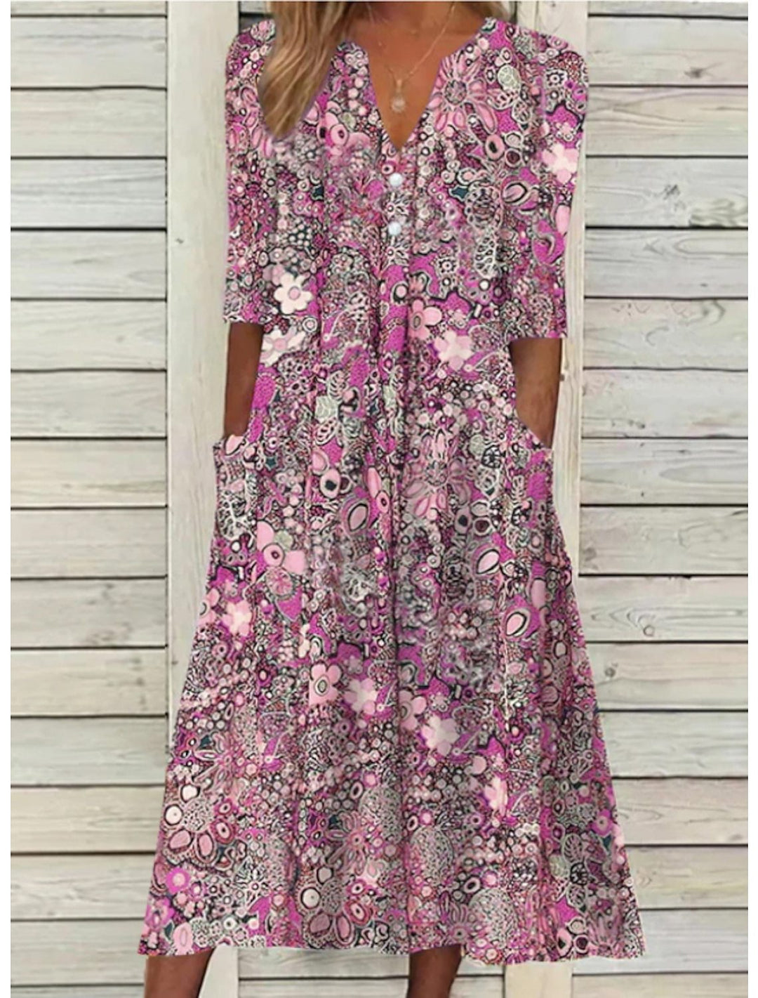 Women's Floral Maxi Dress with Pockets