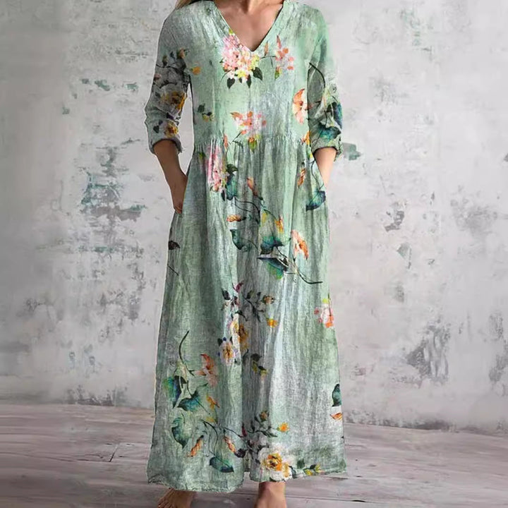Women's Floral Summer Dress V Neck Relaxed Fit