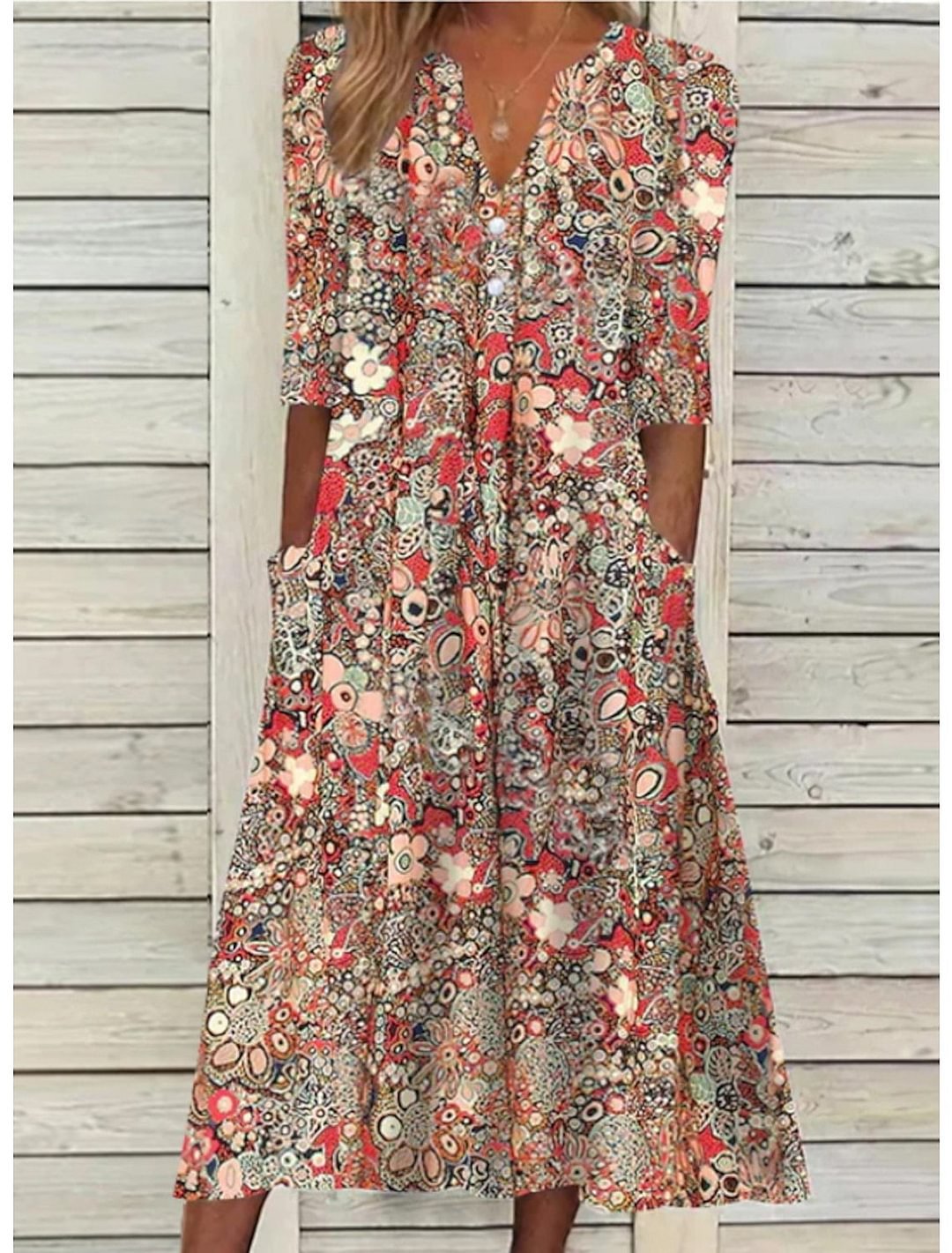 Women's Floral Maxi Dress with Pockets
