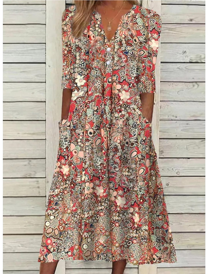 Women's Floral Maxi Dress with Pockets